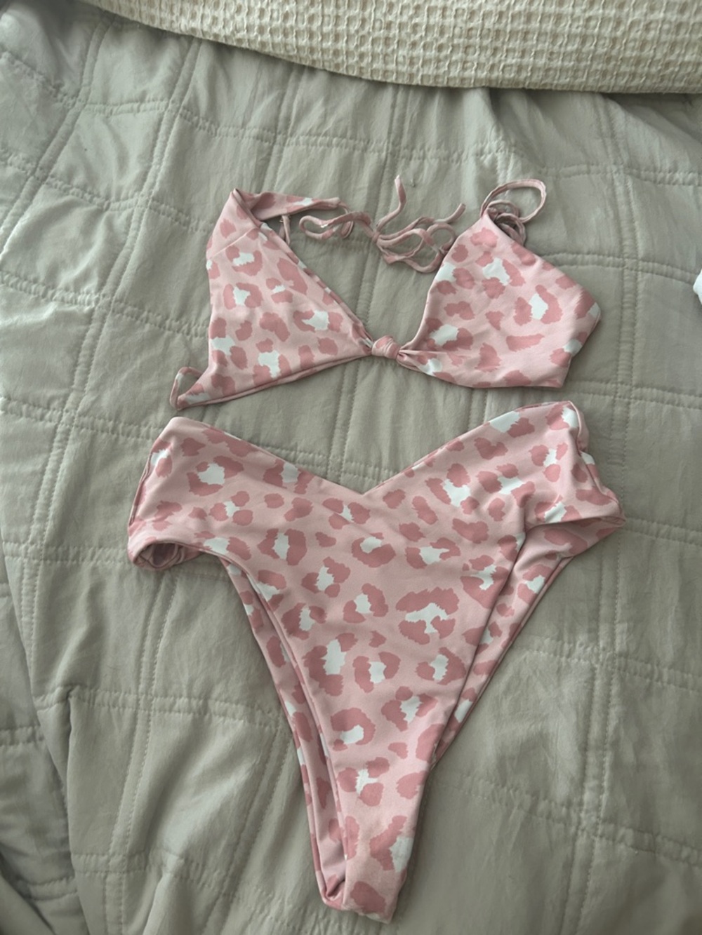Skatie Pink Leopard Print Triangle Bikini Set